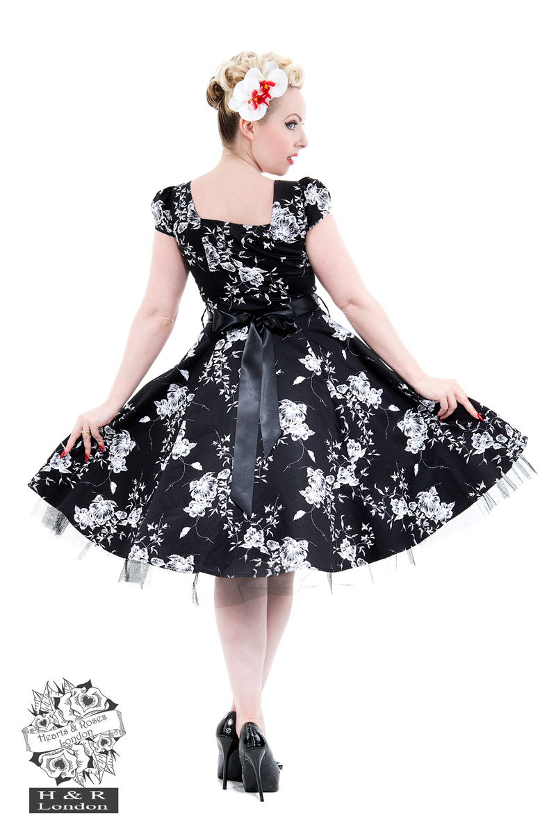 50's Imitation Black White Floral Tea Dress
